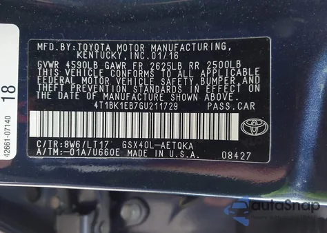 2016 Toyota Avalon Touring from USA, damaged, VIN 4T1BK1EB7GU211729